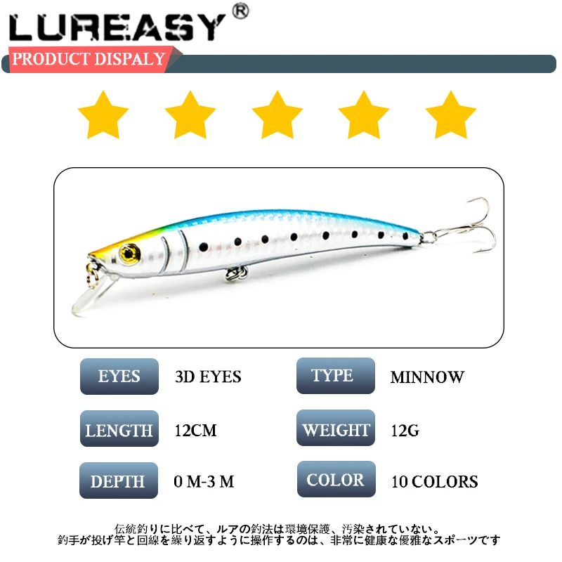 Рыболовная приманка LUREASY 12 см/12 г искусственная жесткая карандаш глубоководная