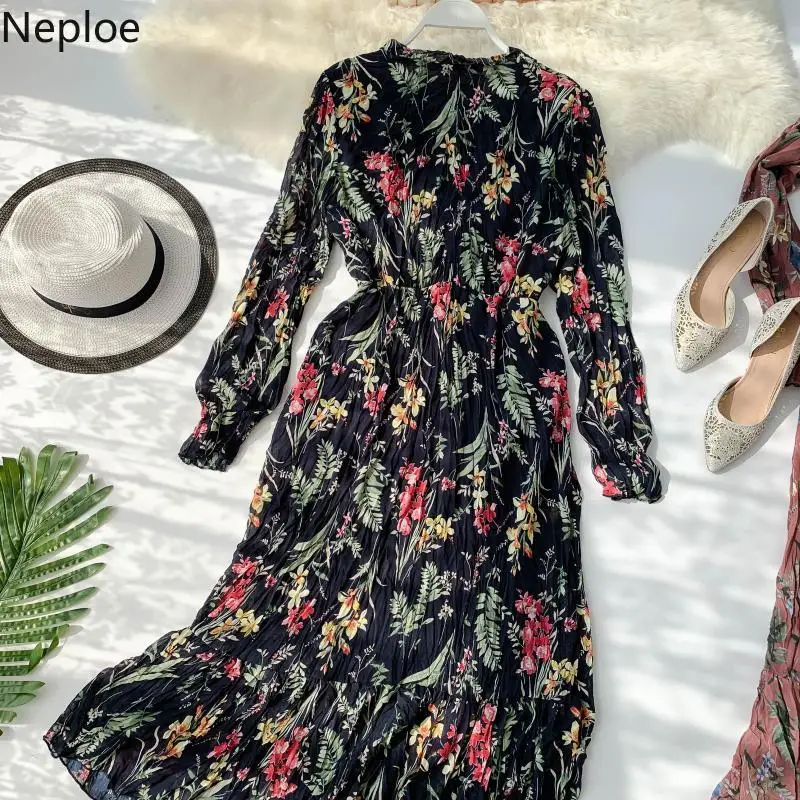 Nepole 2019 летнее корейское плиссированное платье с высокой талией женское