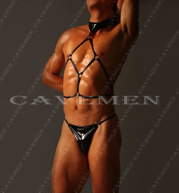 The neck sleeve Straps Leatherwear and Furs * 3057*sexy men lingerie T-Back Thong G-String T pants Brief Underwear free shipping