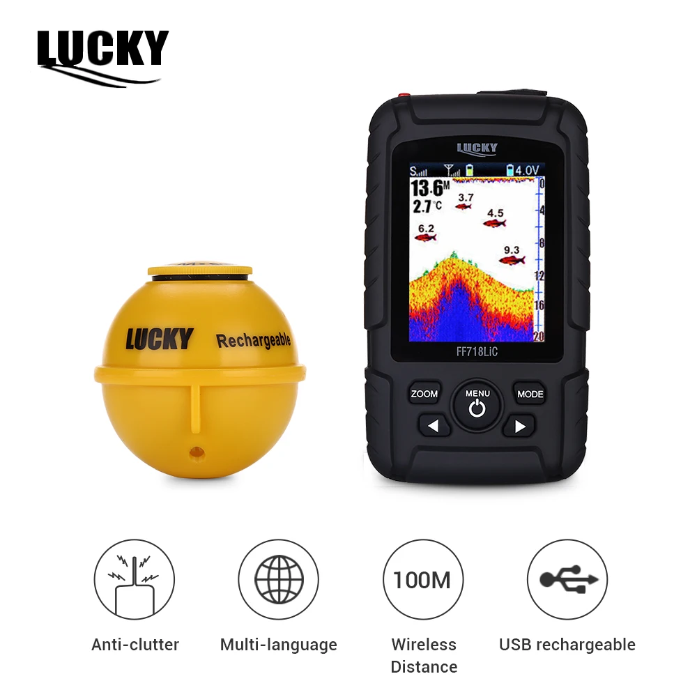 LUCKY FF718LiC-WLA портативный рыболокатор 45 м/147 футов беспроводной Sonar проверка глубины рыболокатор цветной дисплей привлекательная лампа