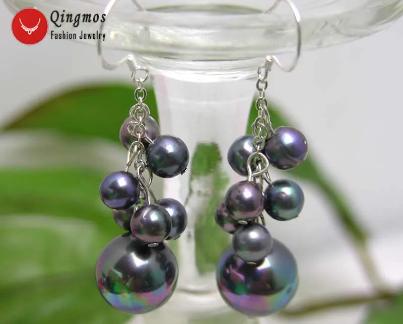 Qingmos модные 6-7 мм круглые серьги с натуральным винно-красным жемчугом для женщин