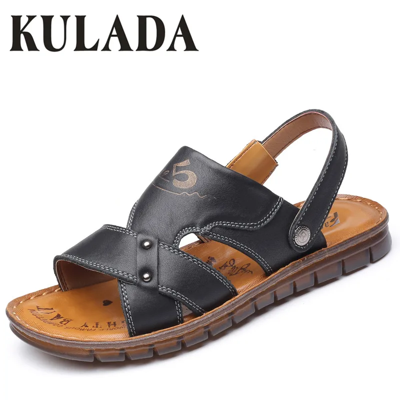 2019 New Men Sandals Shoes Summer Genuine Leather Natural Fashion Hollow-Out Casual Comfortable Men's Beach Slippers | Обувь