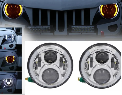 50W side halo chrome 2 шт. " светодиодный DRL фары 4x4 7 дюймов круглые halo Фары для Jeep JK ваз 2121 Лада Нива 7" светодиодный налобный фонарь с янтарным указателем поворота - Цвет: 50W side halo chrome