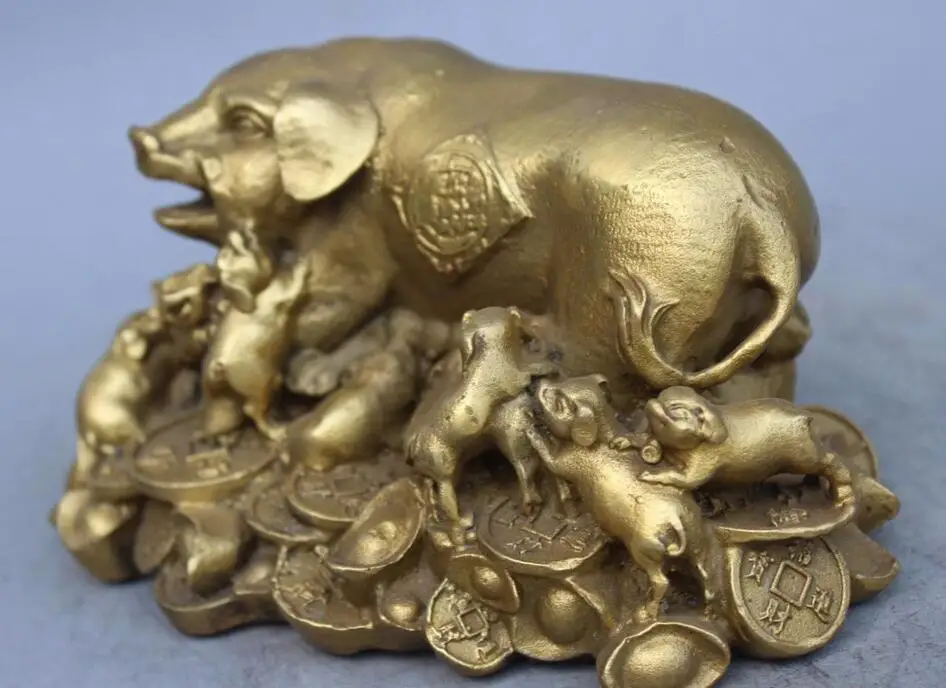 Китайская латунная Скульптура Фэн-шуй статуя из множества свиней | Дом и сад