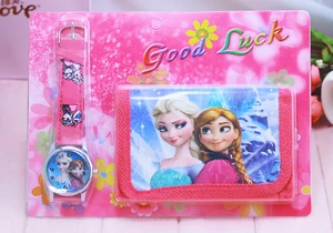 Модные Мультяшные часы с изображением Анны и Эльзы, детские часы и кошелек, наручные часы, лучший подарок для детей, подарок на вечеринку