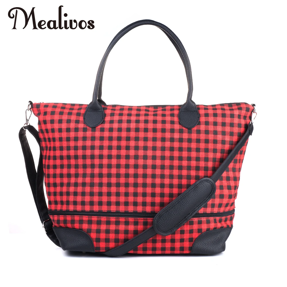 Mealivos Fashion 2017 Black Stripe and red Canvas Weekender Tote Bag Overnight Travel Carry On Duffel Bags OFF THE GRID