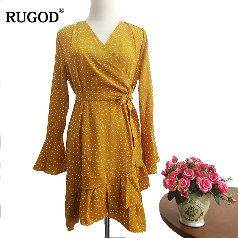 Женское вечернее платье RUGOD повседневное облегающее в горошек с расклешенными