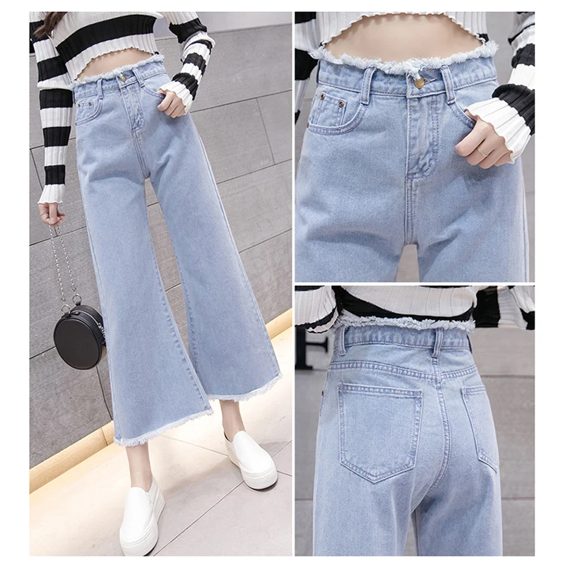 

2019 High Street New Fashion Korean Style Loose Jeans Boyfriend High Waist Denim Jeans Women Tassel Jeans Wide Leg Pants CM062