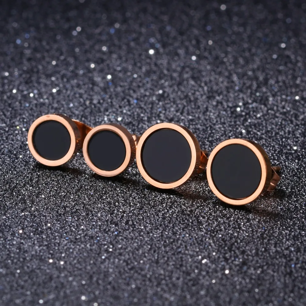 YUNRUO Classic Black Stud Earring for Woman Man Titanium Steel Rose Gold Color Jewelry Fashion Accessories Gift High Polish | Украшения и