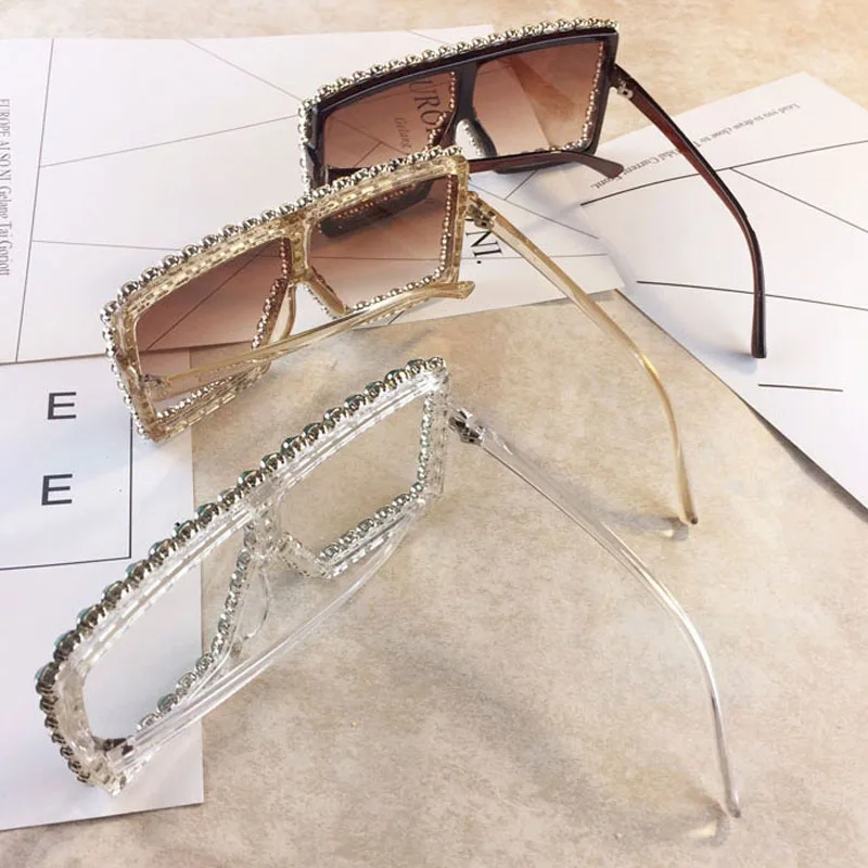 

Oversize Sunglasses Women Luxury Rhinestone Yellow Pink Sunglasses Vintage shades for women Gradient Shades Eyewear