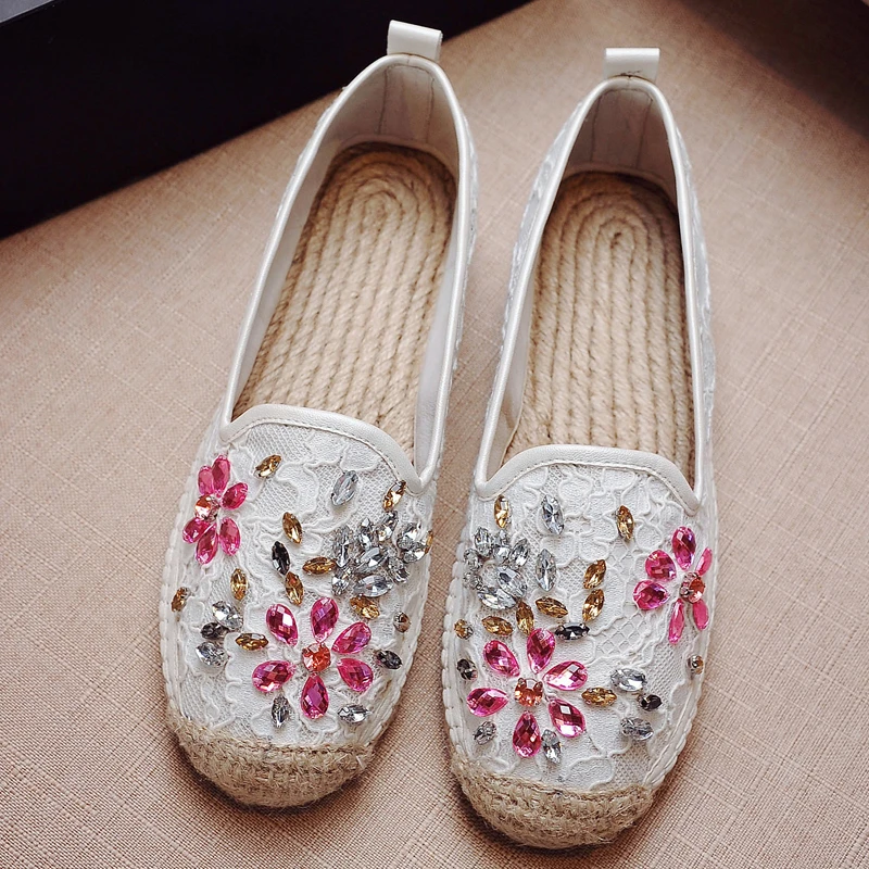 New Brand MC Espadrilles Shoes Women Flat Loafers Weaving TPR Solo Crystal Comfortable Fisherman Walking Driving Size 9 | Обувь