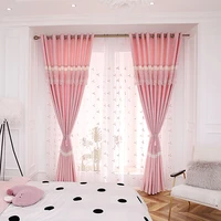 pink girl cotton and hemp stitching shading curtains for living dining room bedroom