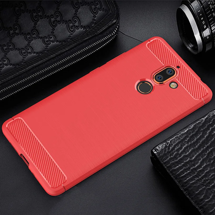 Red Для Nokia 7 7,1 5,1 6,1 1 плюс Чехол s углеродного волокна силиконовый чехол Крышка на стене для Nokia 6 5 3,1 3 2,1 8 9 PureView 4,2 бампер - Цвет: Red