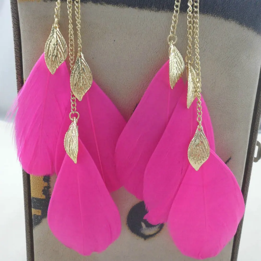 Женские серьги с листьями и перьями цвета розового золота 2020|feather drop earrings|feather