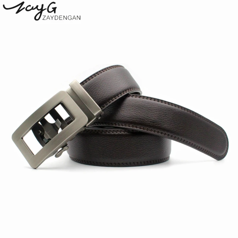 

ZAYG Men Fashion Simple Brown Alloy Automatic Buckle Casual Leather Luxury Belts Male Belts Men Metal Jeans Belts Ceinture Homme