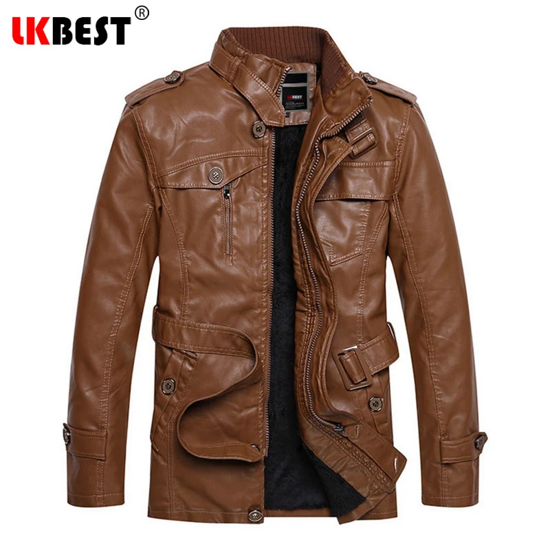 Мужская кожаная куртка LKBEST зимняя повседневная из искусственной кожи с