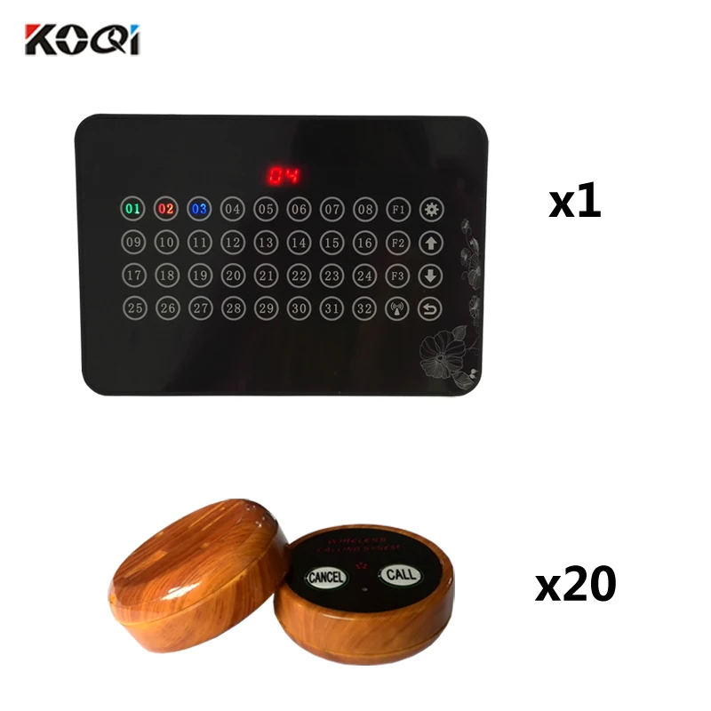 1 screen 20 wooden Беспроводная система вызова для ресторана Koqi Factory Ycall 433,92 МГц беспроводной Электронный Пейджер для голосования(1 дисплей+ 32 кнопки вызова - Цвет: 1 screen 20 wooden