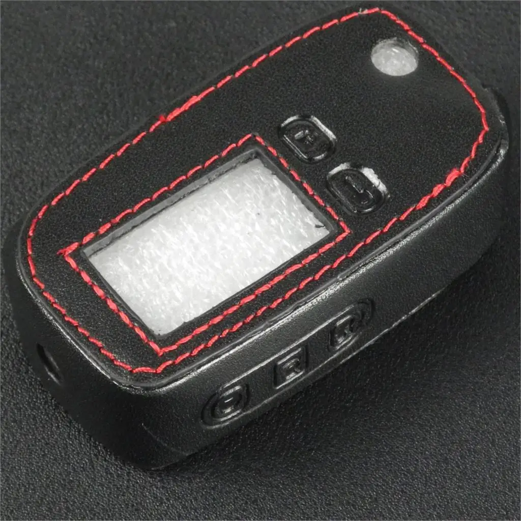 Red Thread Jingyuqin кожаный чехол для ключей с откидной крышкой для Tomahawk TW9010 TW9020 TW9030 2 Way lcd Автосигнализация пульт дистанционного управления брелок складной чехол - Название цвета: Red Thread