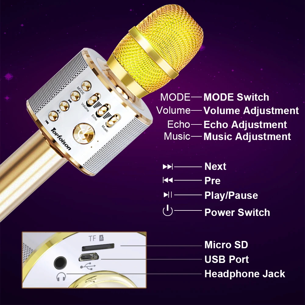 Wireless Microphone Accessories Professional Bluetooth Speaker Handheld Mike Karaoke Mic Music Player Singing Recorder KTV Home |