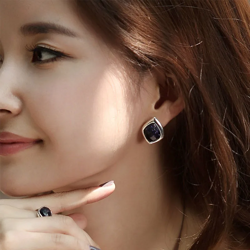 Sa silverage натуральная 925 серебро ювелирных украшений для женщин серьги черный 2017