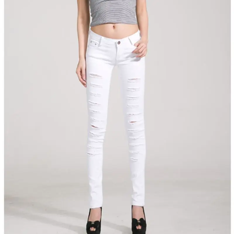 2020 модные белые и черные рваные брюки женские брюки-карандаш до щиколотки узкие