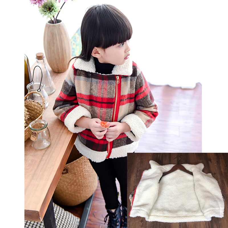 Girl Woolen Coats Lambswool Jacket 2018 Autumn and Winter Outerwear New Fashion Korean Diagonal Zipper | Детская одежда и обувь