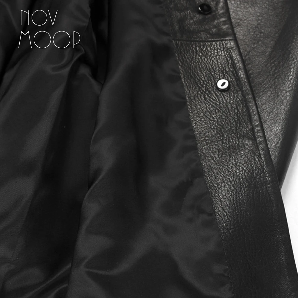 Женские черные настоящая овчина pebble кожаные длинные пальто Тренч bubble кожаная