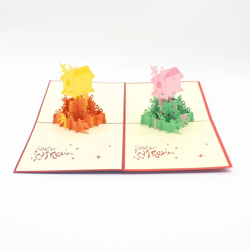 2 вида цветов 3D лазерная резка ручной работы дом и птица бумага приглашения