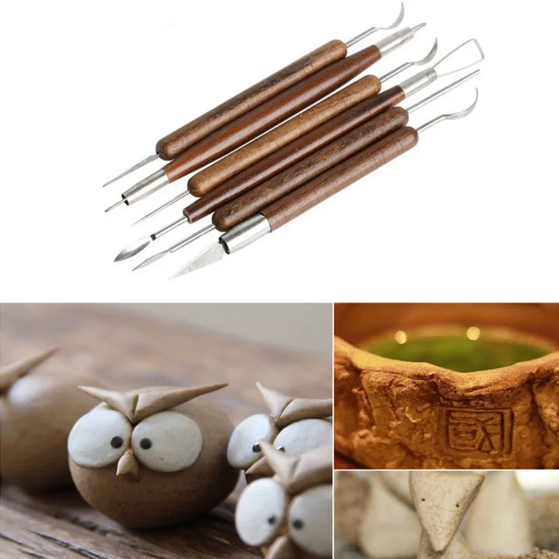 DIY 6 шт. Керамика инструменты деревянная ручка для полировки глины резьбы по воску