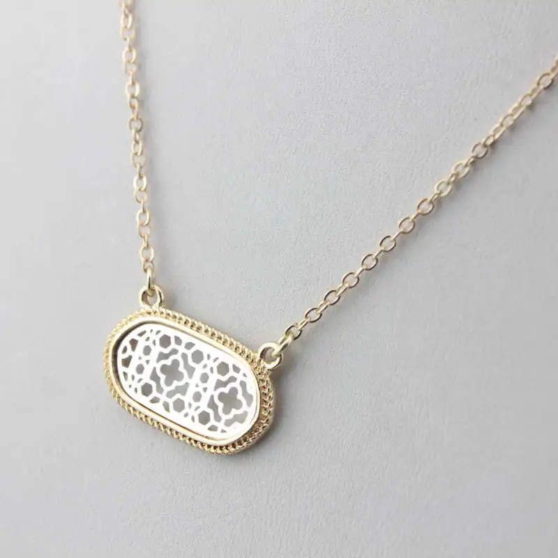 

ZWPON 2020 Fashion Gold Chain Two Tone Cut out Clover Art Deco Trellis Oval Choker Necklace for Women Famous Brand Jewelry