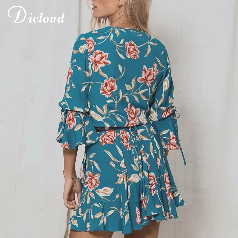 DICLOUD элегантные платья с v образным вырезом и оборками Boho женские летние