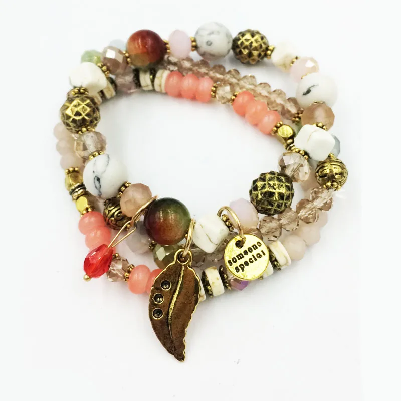 Винтажный дизайнерский браслет HANGJING Bohe с листьями и надписями винтажный