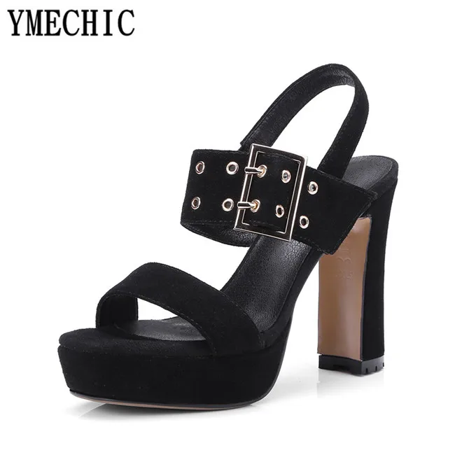 YMECHIC/2018 женские замшевые сандалии на очень высоком каблуке и платформе в стиле