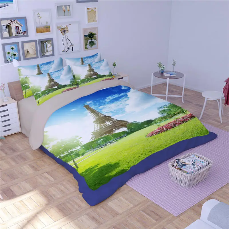 3 шт. Комплект постельного белья с рисунком Эйфелевой башни|bed linen|girls bed linenking size quilt