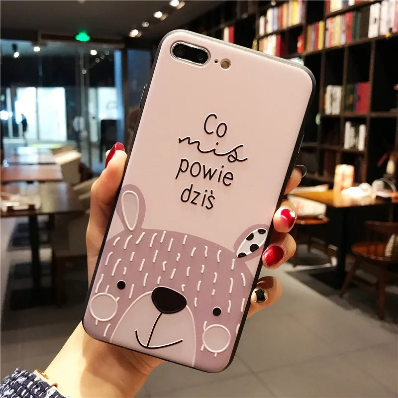 3D рельеф Винни Пятачок Чехол для телефона для iPhone 7 8 Plus X 10 прекрасный рельеф Чехлы для iPhone 6/6 S Plus 5 5S SE XS Max XR TPU крышка