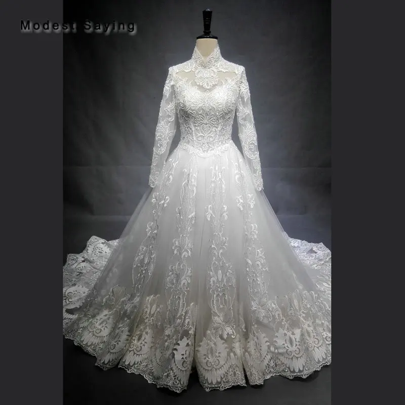 

High Quality Luxury Ball Gown Embroidery Long Sleeves Wedding Dresses 2018 Beaded Lace Bridal Gowns vestido de noiva Custom Made