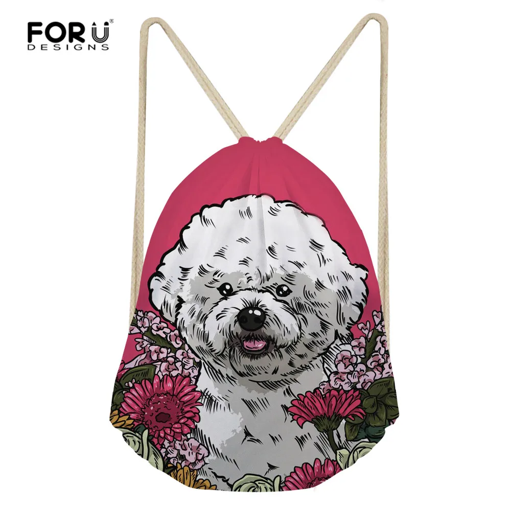 

FORUDESIGNS, Bichon Frise, сумка на шнурке, Космический собачий рюкзак на шнурке, дорожный рюкзак с мягкой спинкой, Женская легкая пляжная сумка