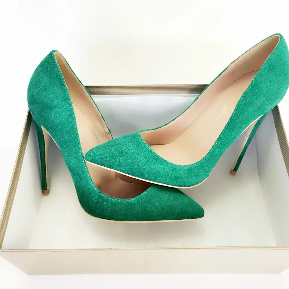 

Fashion free shipping Women lady New sexy green suede leather Poined Toe Stiletto high heel pump HIGH-HEELED SHOE Wedding