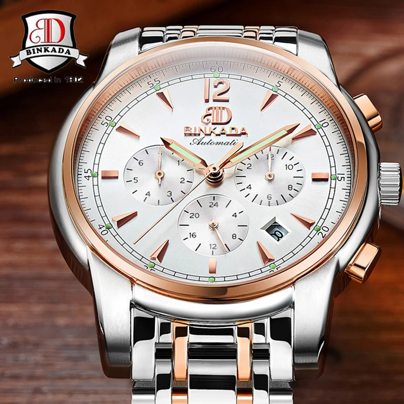 Роскошный бренд binkada модный мужской стальной ремешок автоматические