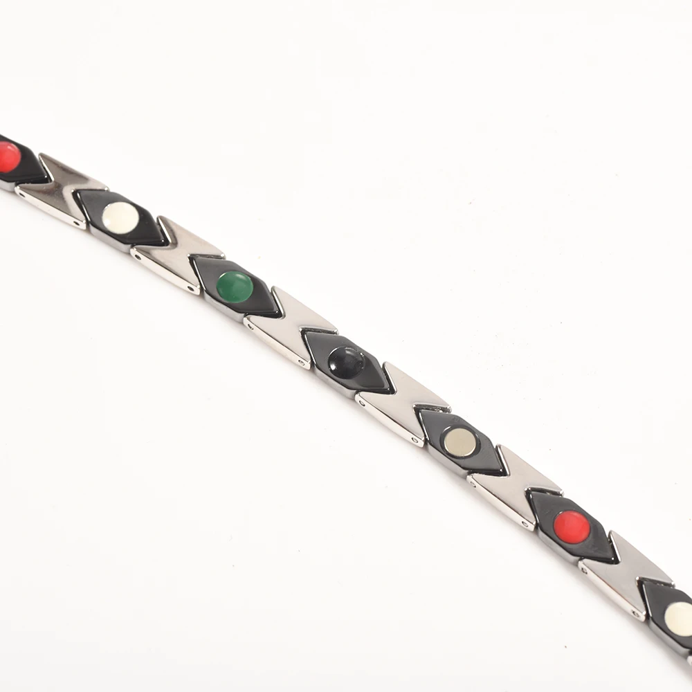 Браслет Wollet Jewelry из нержавеющей стали с чёрной керамикой и магнитами для женщин 5 в 1, уход за здоровьем и энергетическое лечение.