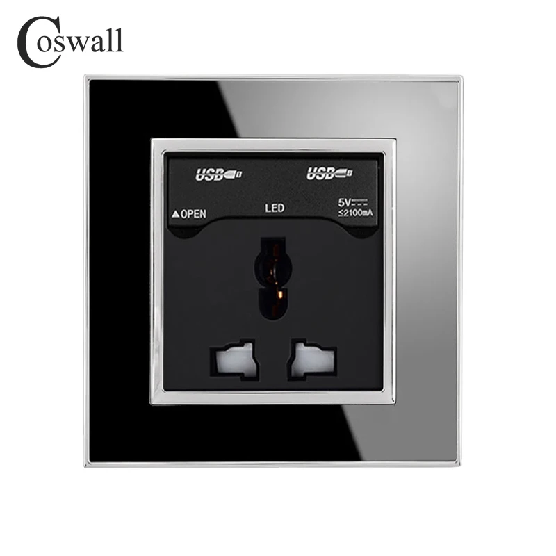 Универсальная настенная розетка Coswall с двойным usb портом для зарядки 2 А акриловая