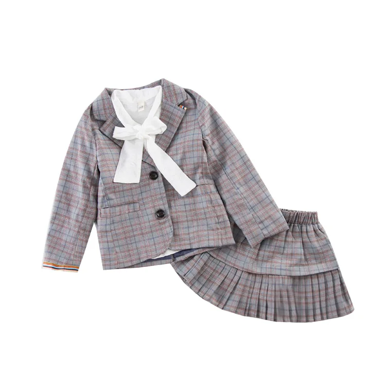 3 PCS Комплекты одежды для девочек-подростков; сезон весна-осень; детский спортивный костюм в клетку; костюм для девочек; школьная форма; Одежда для девочек; одежда для детей 12 лет - Цвет: 3 PCS