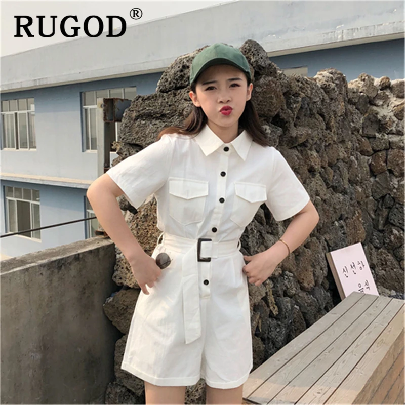 RUGOD в Корейском стиле однотонные хлопковые Женский Игровой костюм 2019 Лето Кнопка