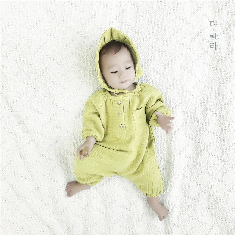 

2019 Spring New Korean Newborn Cotton Long Sleeve Jumpsuit Baby Infant Cute Little Hat Romper Boys Girls Clothes