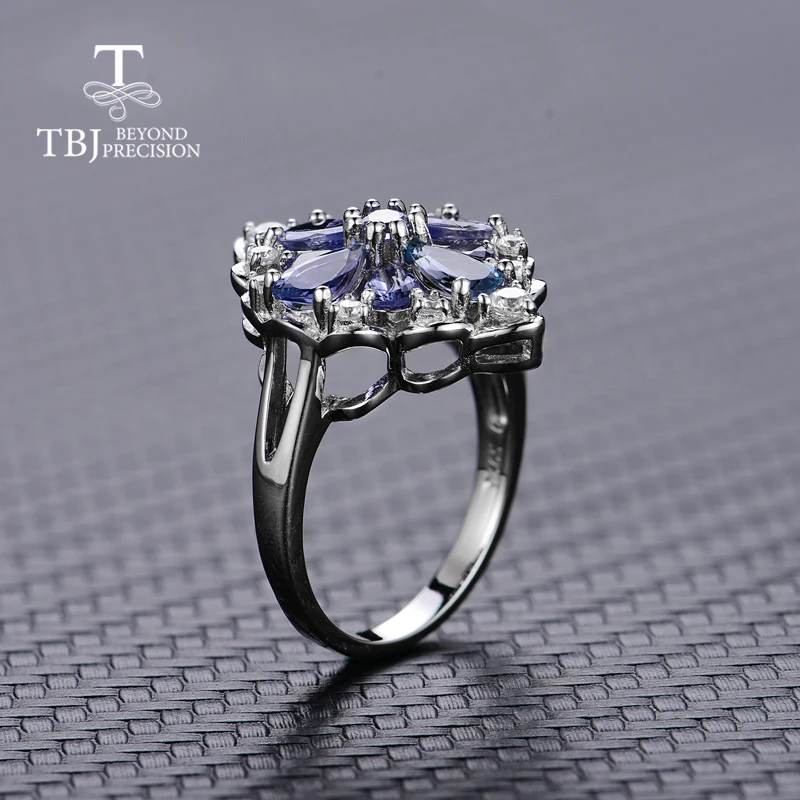 Женское кольцо с танзанитом TBJ натуральным драгоценным камнем в 925 пробы серебре