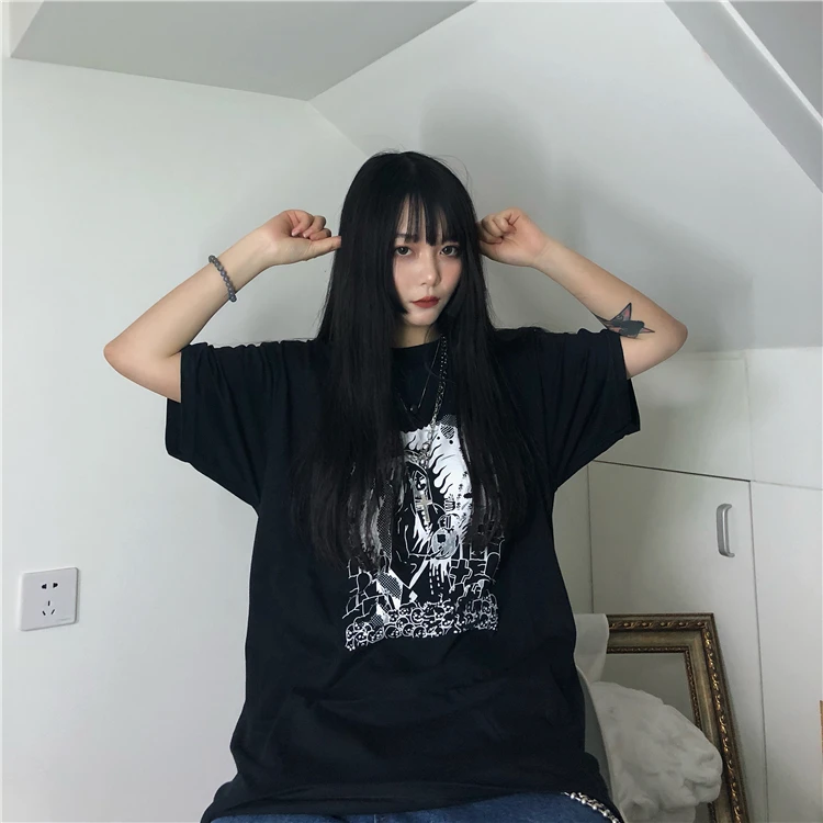 Фото Harajuku женские принтованные винтажные футболки с коротким рукавом Свободные 2019 Harajuku женские принтованные винтажные футболки с коротким рукавом Свободные 2019