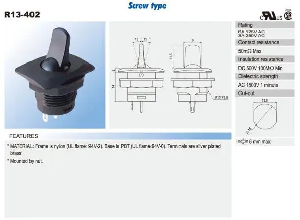 5 шт Черный SCI R13-402C 3Pin ON-2 поддержание позиции круглый тумблер SPDT Панель крепление
