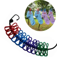 edc gear portable travel stretchy clothesline outdoor camping windproof clothes line with 12 clamp clip hooks travel kit