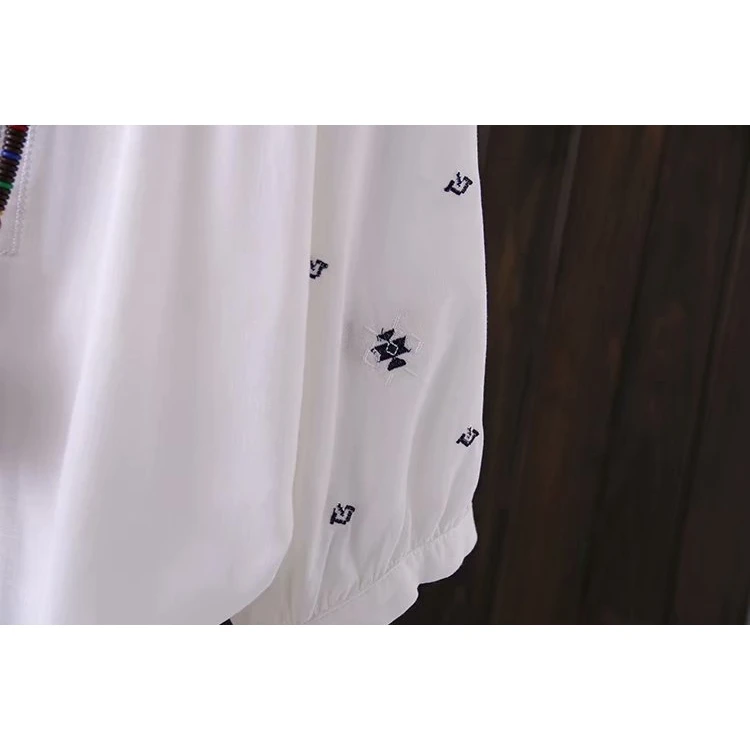 

Plus Size Women White Blouse Summer 3/4 sleeve Cotton Embroidery OL Tops