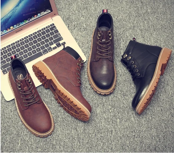 

Autumn winter men's ankle boots Genuine Leather lace-up dress shoes fashion Plus velvet keep warm high-top Martin boots